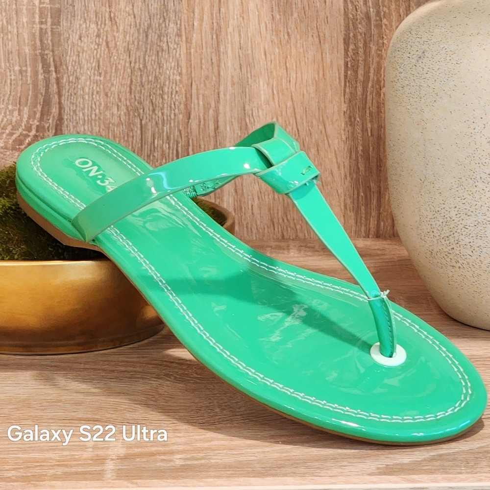 On 34th Women's Galinaa Green Patent Knotted T-straps Slip-on Sandals Size 8 - Picture 6 of 14